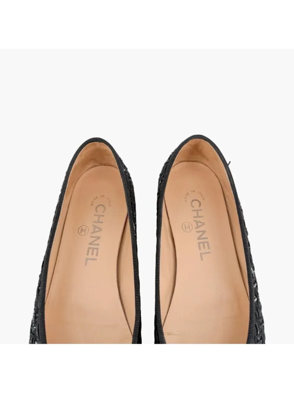 Chanel CC Cap Toe Logo Tweed Ballet Flats Black Leather Size 37 US 6-6.5 Women's - Picture 5 of 15